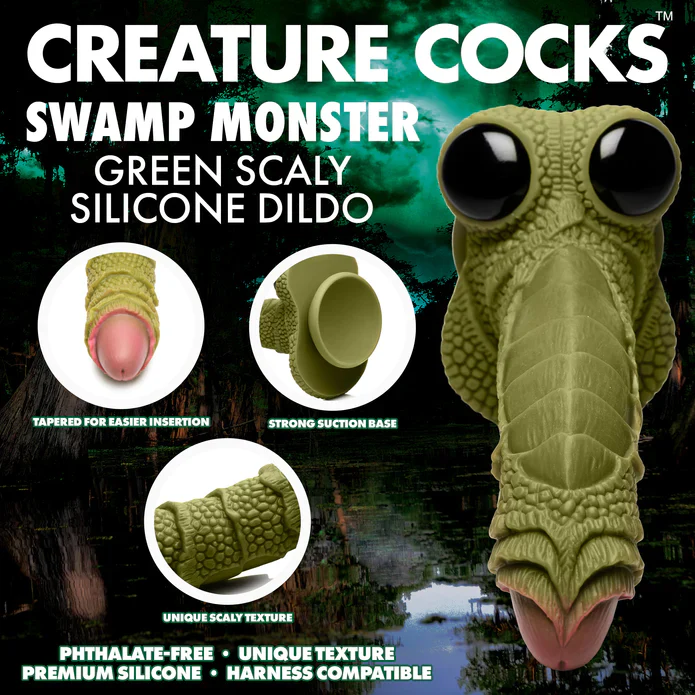 Creature Cock Swamp Monster Green Scaly Silicone Dildo - Image 2