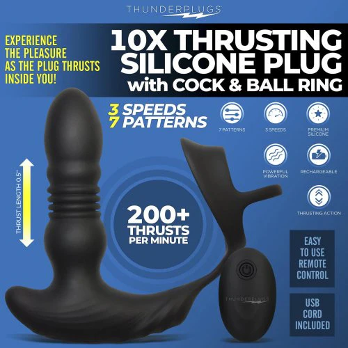 THUNDERPLUGS 10X THRUSTING SILICONE PLUG W/ COCK AND BALL RING - Image 2