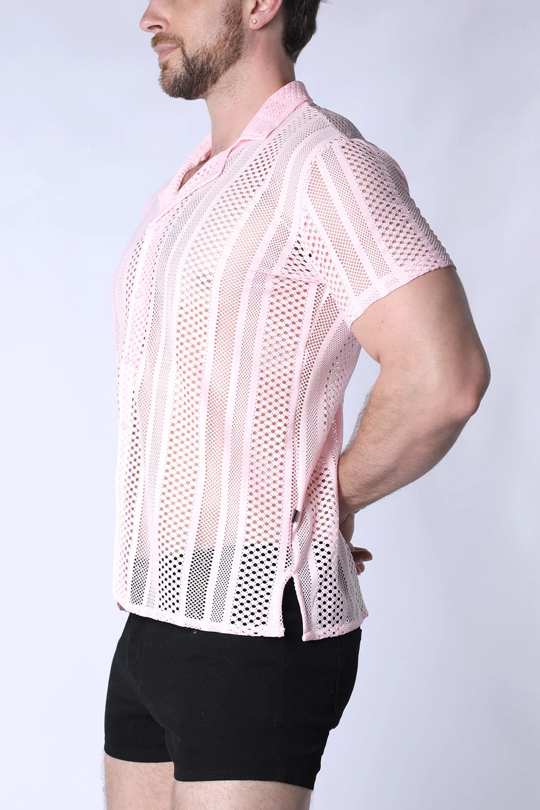 TIMOTEO Sicily Crochet Mesh Shirt - Pink - Image 3