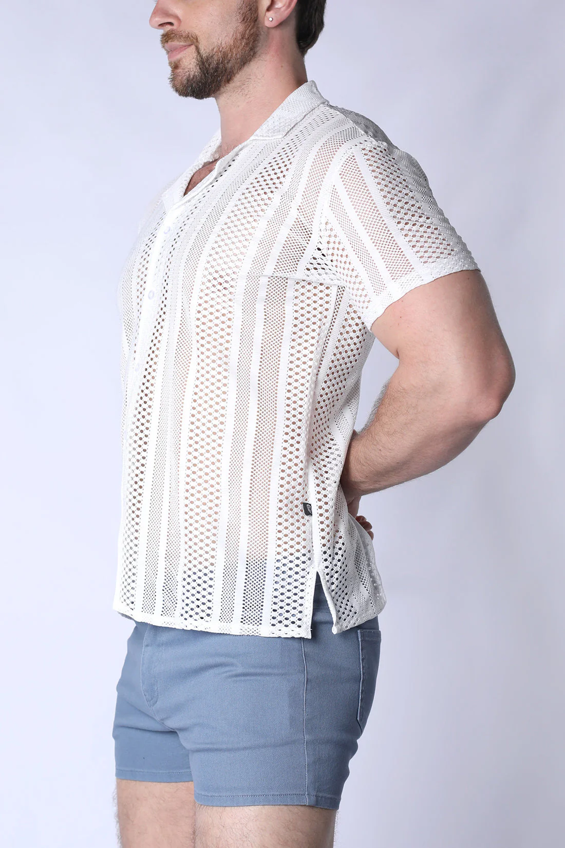 TIMOTEO Sicily Crochet Mesh Shirt - White - Image 3
