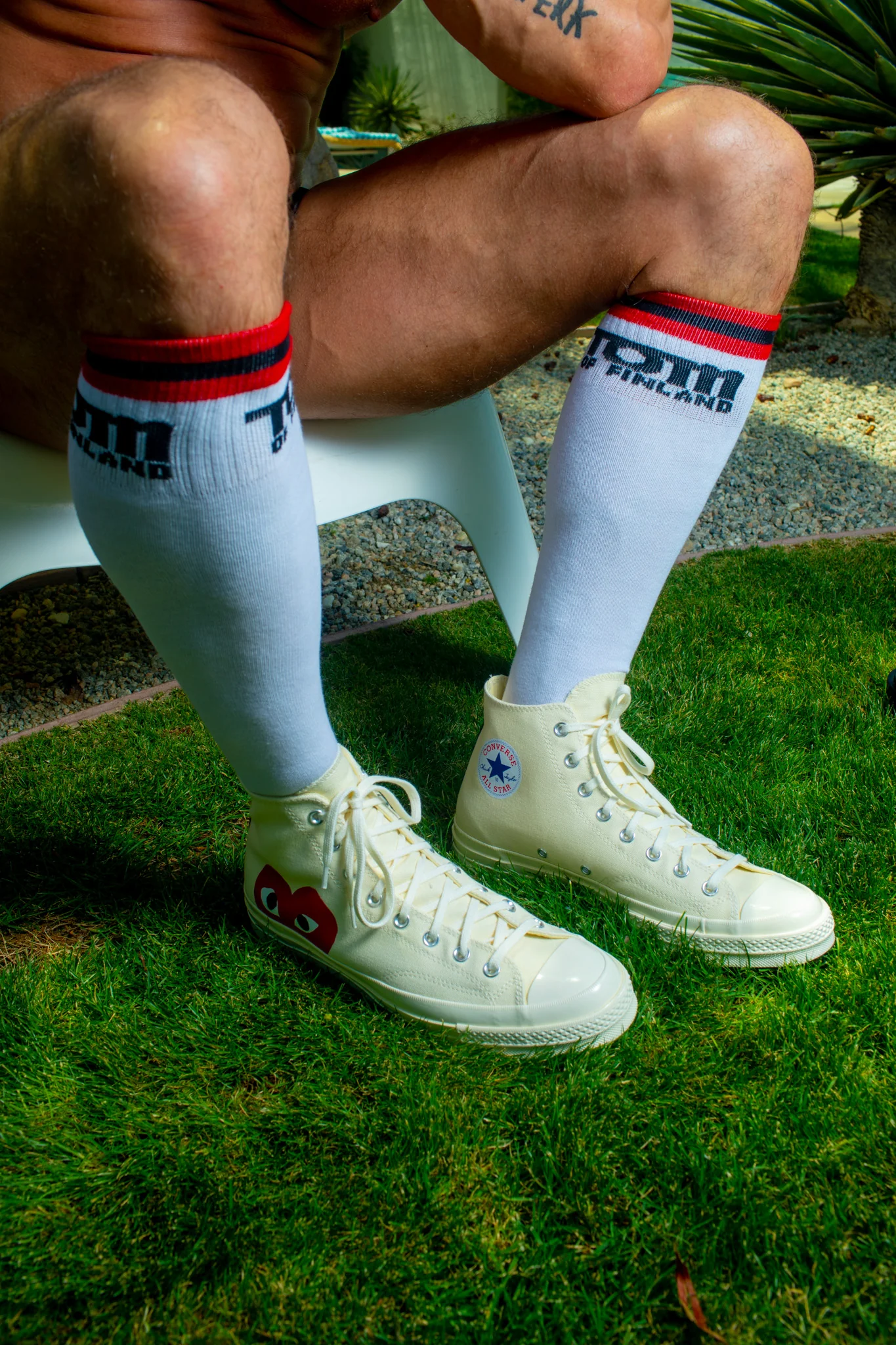 TOM OF FINLAND KNEE HIGH WHITE LOGO SOCKS - Image 4