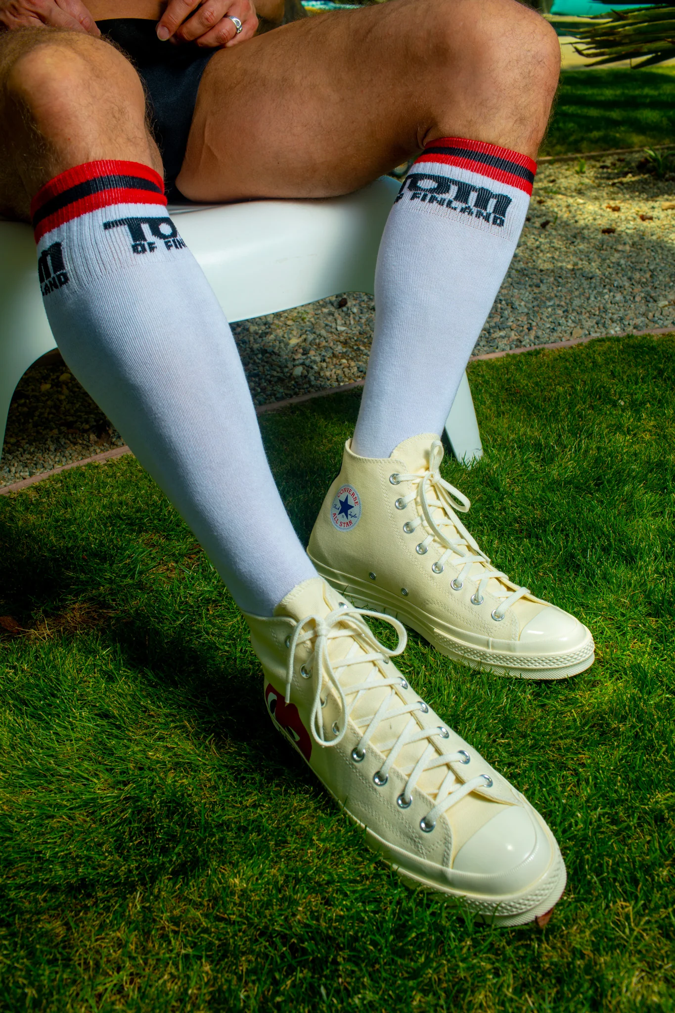 TOM OF FINLAND KNEE HIGH WHITE LOGO SOCKS - Image 5