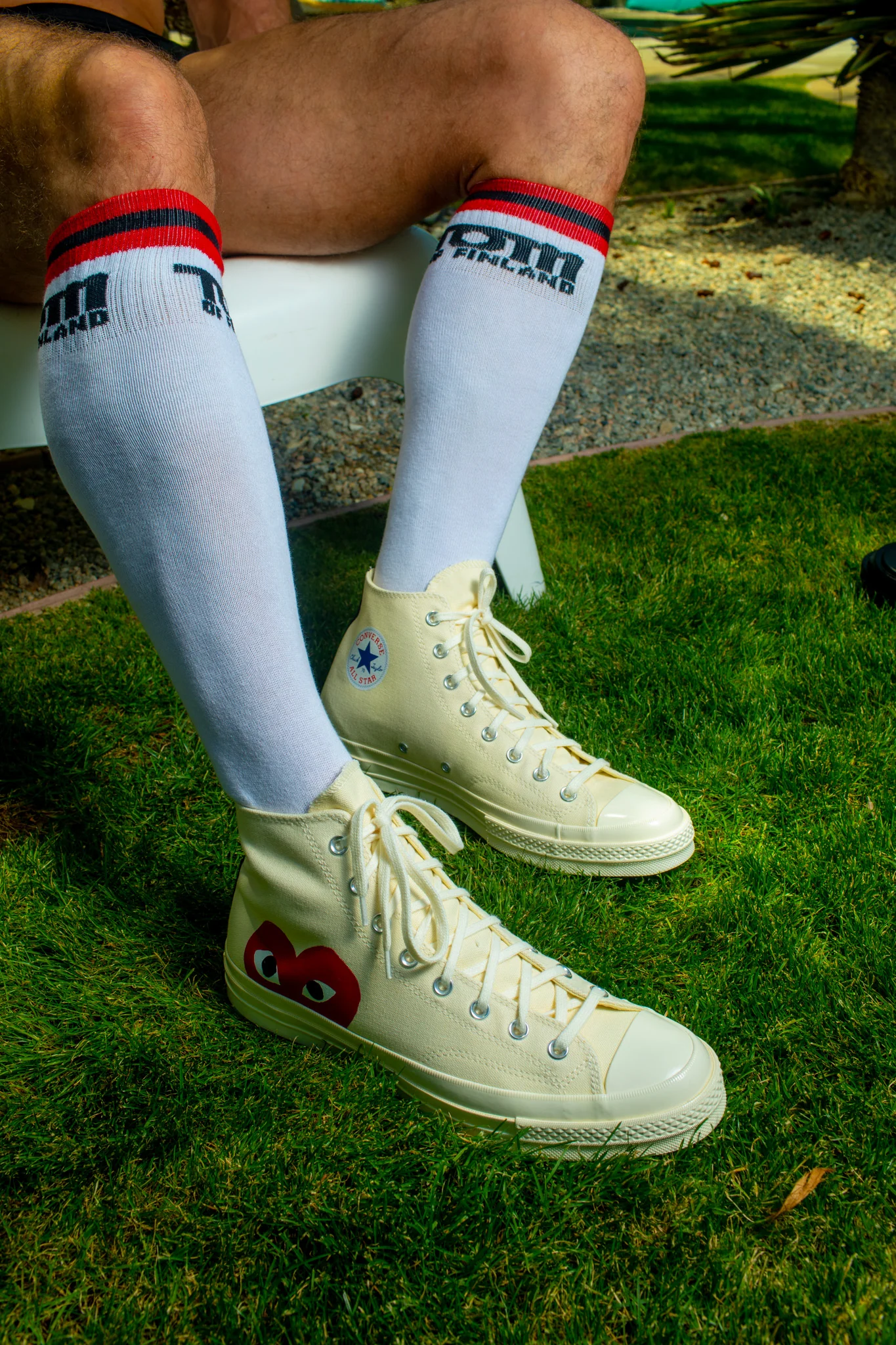 TOM OF FINLAND KNEE HIGH WHITE LOGO SOCKS - Image 7