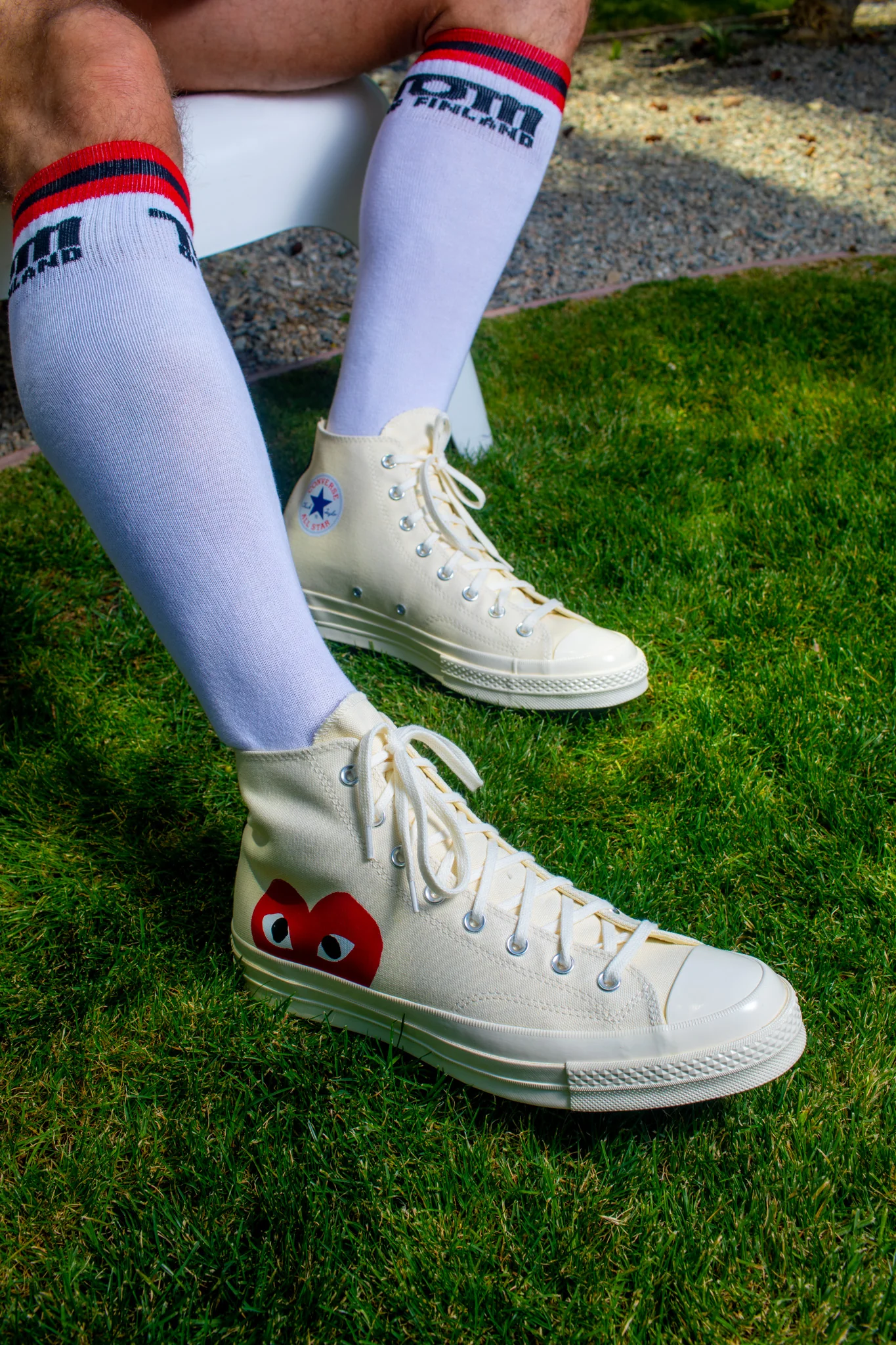 TOM OF FINLAND KNEE HIGH WHITE LOGO SOCKS - Image 9